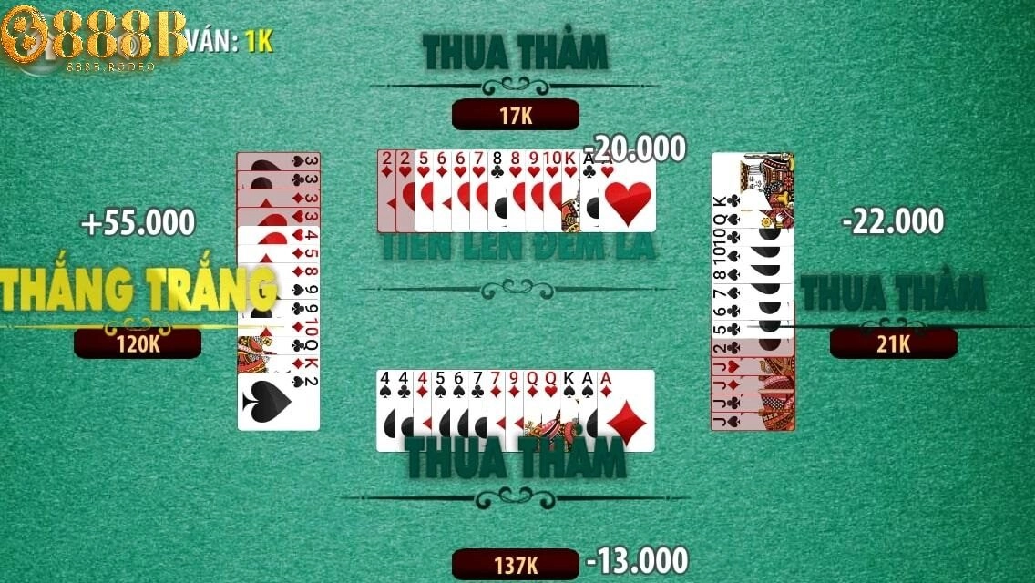 So sánh 2 loại bài Tiến lên đếm lá 888b và tiến lên miền nam